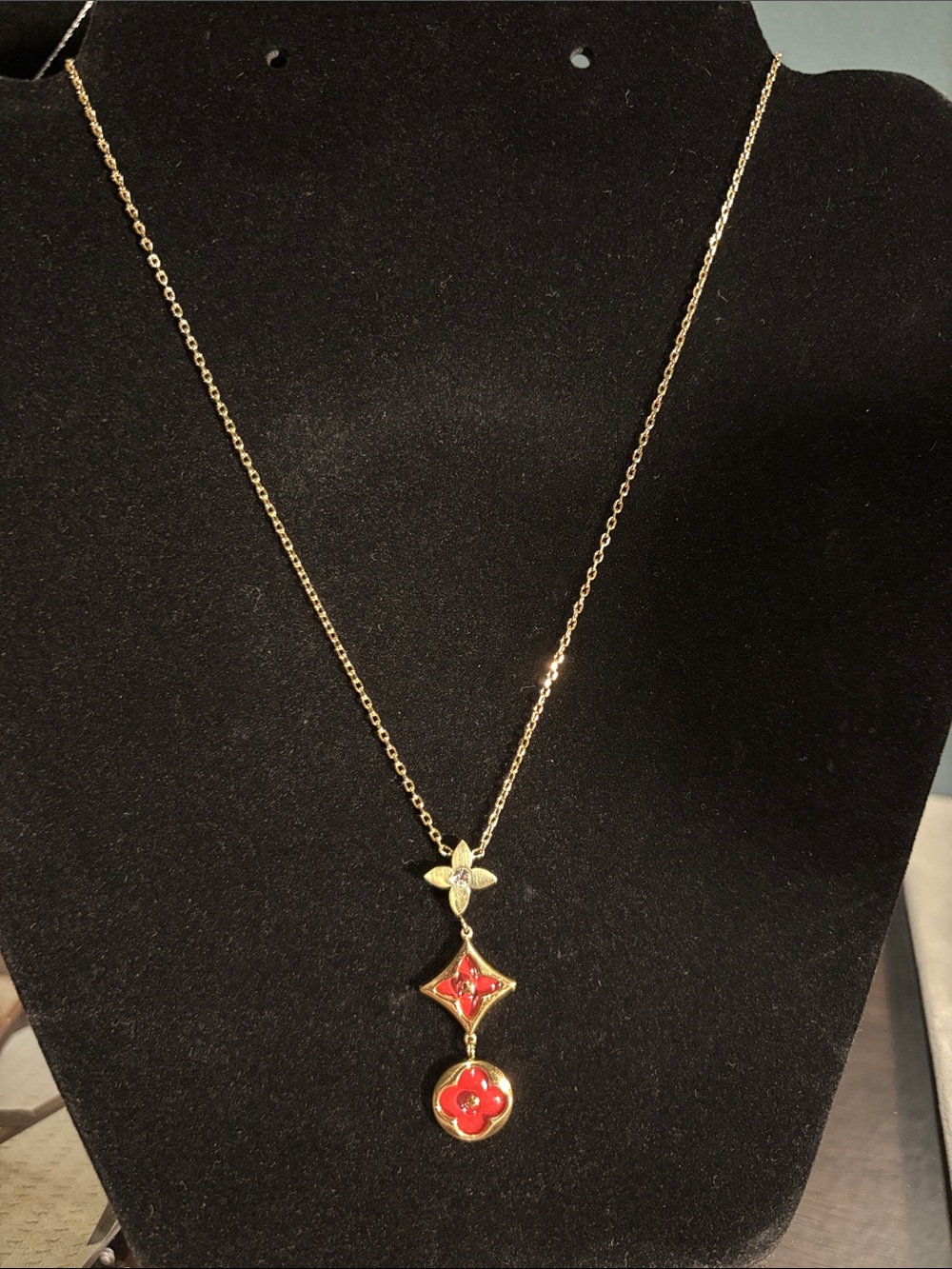 18k Gold-Tone Pendant Necklace with Red Accents